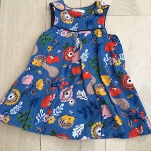 Mini Boden woodlands corduroy blue jumper dress